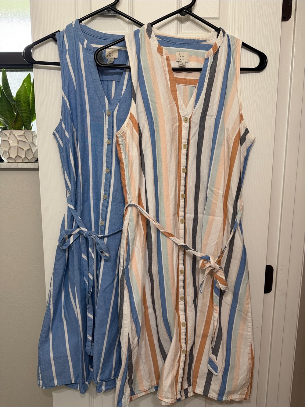 A New Day Sleeveless Striped Button-Front Dress Bundle - Blue & Multi